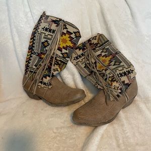 Canvas and Leather Cowboy Boots